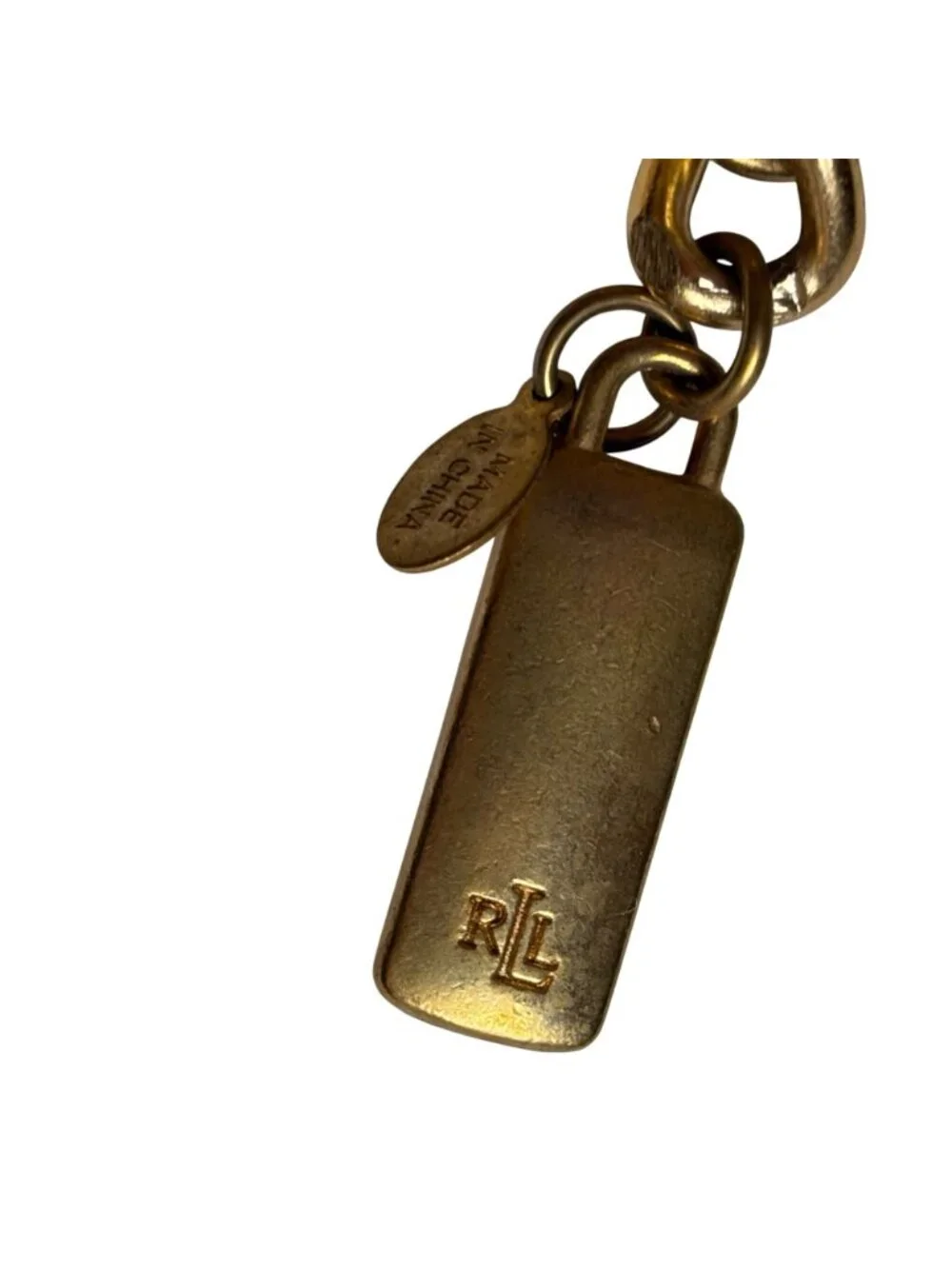 Vintage Ralph Lauren Gold Tone Chain Belt Pendant Accent Large Classic Preppy